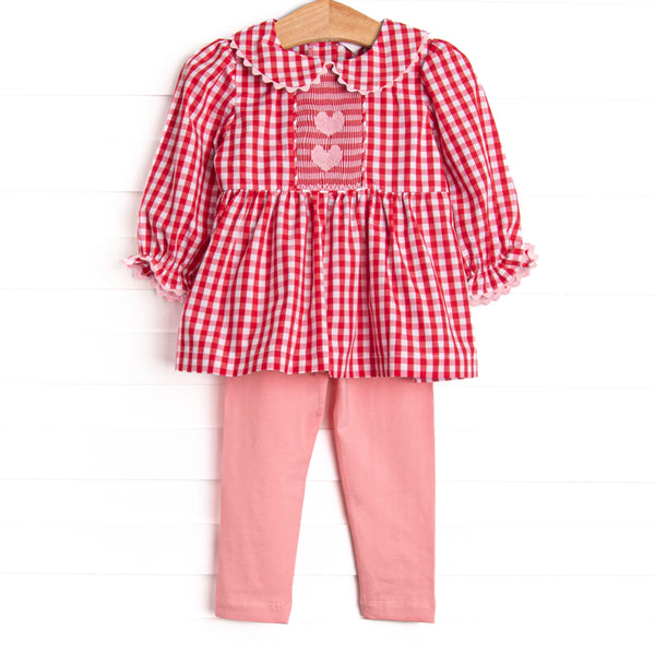 Secret Admirer Smocked Legging Set, Red