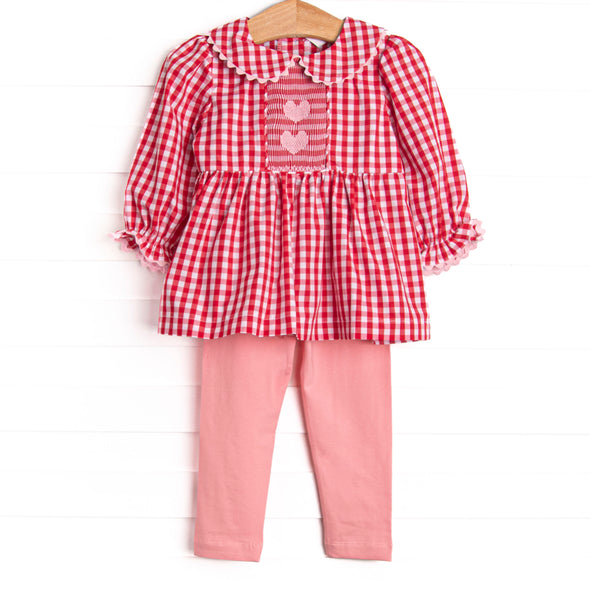 Secret Admirer Smocked Legging Set, Red