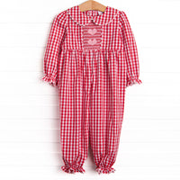 Secret Admirer Smocked Romper, Red