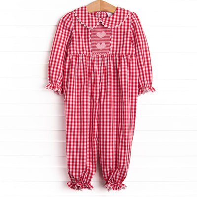 Secret Admirer Smocked Romper, Red