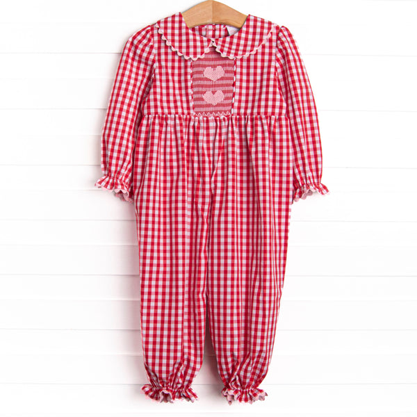 Secret Admirer Smocked Romper, Red