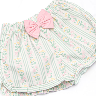 Stems and Stripes Ruffle Short Set, Green