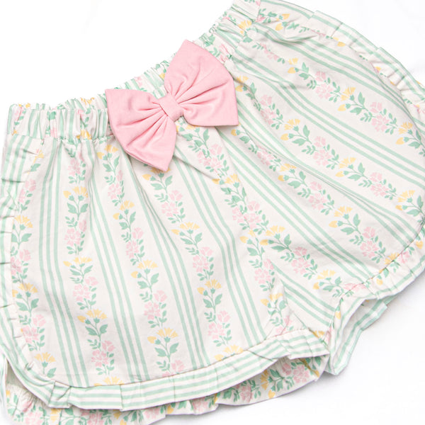 Stems and Stripes Ruffle Short Set, Green