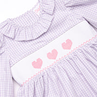 Be Mine Smocked Ruffle Neck Dress, Purple Gingham