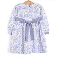 Timeless Toile Long Sleeve Collared Dress, Blue