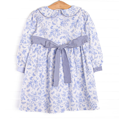 Timeless Toile Long Sleeve Collared Dress, Blue