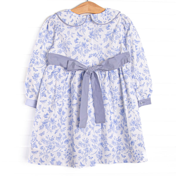 Timeless Toile Long Sleeve Collared Dress, Blue