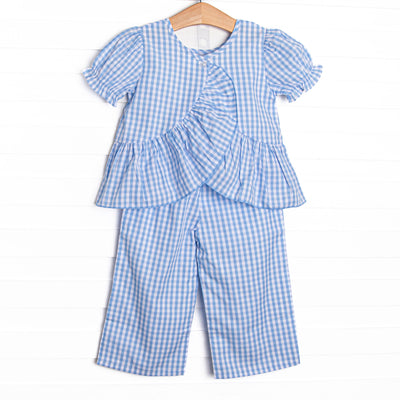 Eleanor Ruffle Pant Set, Blue
