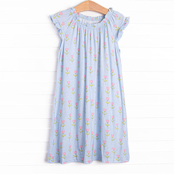 Tulip Blooms Bamboo Night Gown, Blue