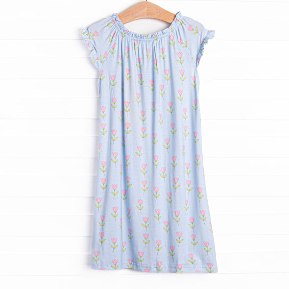 Tulip Blooms Bamboo Night Gown, Blue