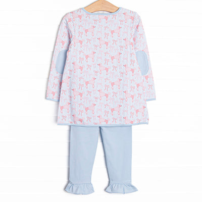 Park Avenue Poodles Pocket Ruffle Legging Set, Blue