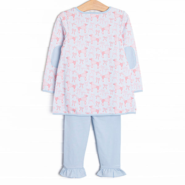 Park Avenue Poodles Pocket Ruffle Legging Set, Blue