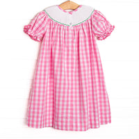 Fun at the Farm Smocked Bishop Dress, Pink Check
