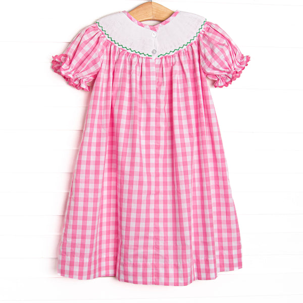 Fun at the Farm Smocked Bishop Dress, Pink Check