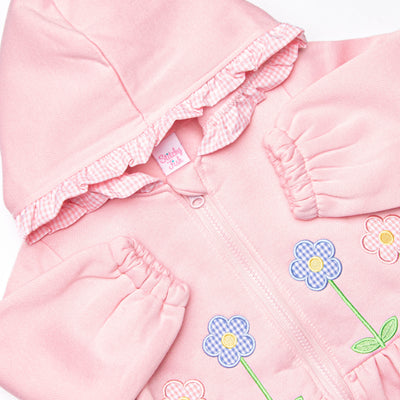 Just Bloomed Applique Zip-Up Ruffle Jacket, Pink