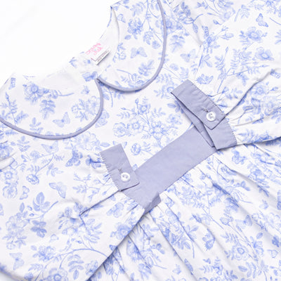 Timeless Toile Long Sleeve Collared Dress, Blue