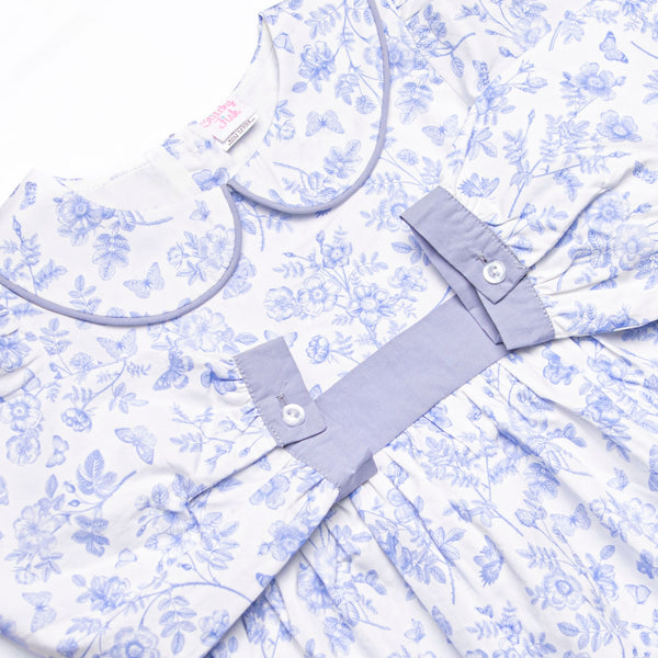 Timeless Toile Long Sleeve Collared Dress, Blue