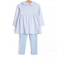 My One and Only Pima Embroidered Legging Set, Blue
