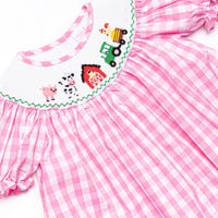 Fun at the Farm Smocked Bishop Dress, Pink Check