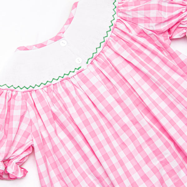 Fun at the Farm Smocked Bishop Dress, Pink Check