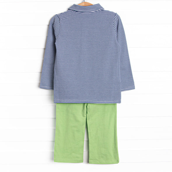 Levi Pant Set, Green and Navy Stripe