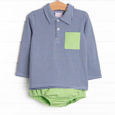 Levi Diaper Set, Green and Navy Stripe