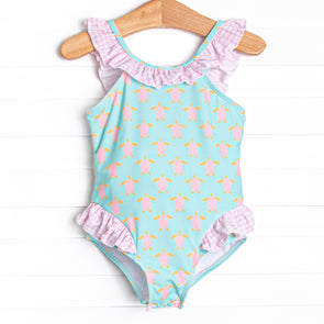 Turquoise Turtles One Piece, Pink