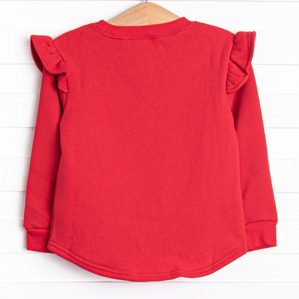 Flirt and Flutter Embroidered Sweatshirt, Red