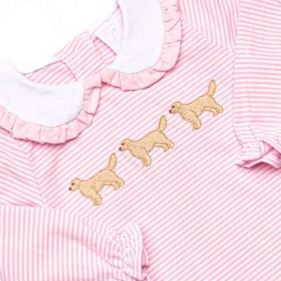 Golden Days Embroidered Bubble, Pink Stripe