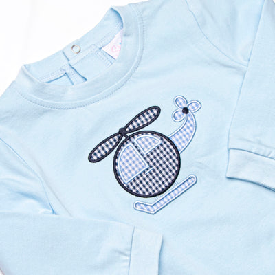 Take to the Sky Applique Short Romper, Blue