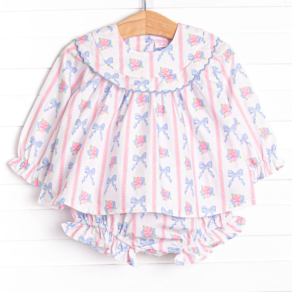 Rose of Bows Diaper Set, Blue