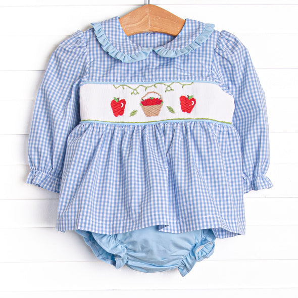 Outstanding Orchard Smocked Diaper Set, Blue Check