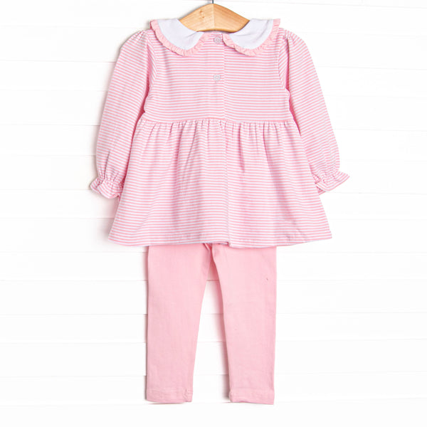 Golden Days Embroidered Legging Set, Pink Stripe