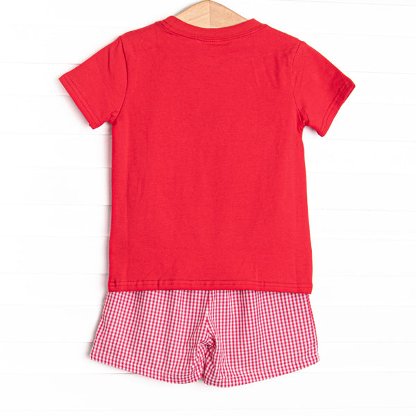 Roar and Explore Applique Short Set, Red