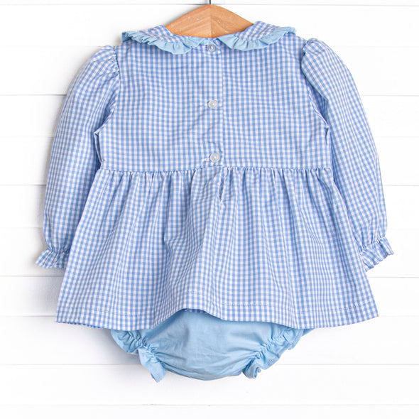Outstanding Orchard Smocked Diaper Set, Blue Check
