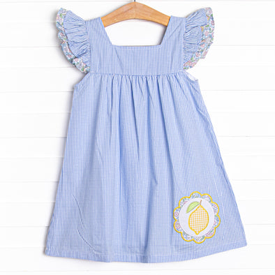 Lemon Drop Applique Dress, Blue