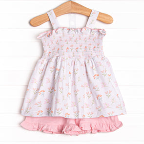 Spring Breeze Ruffle Short Set, Pink