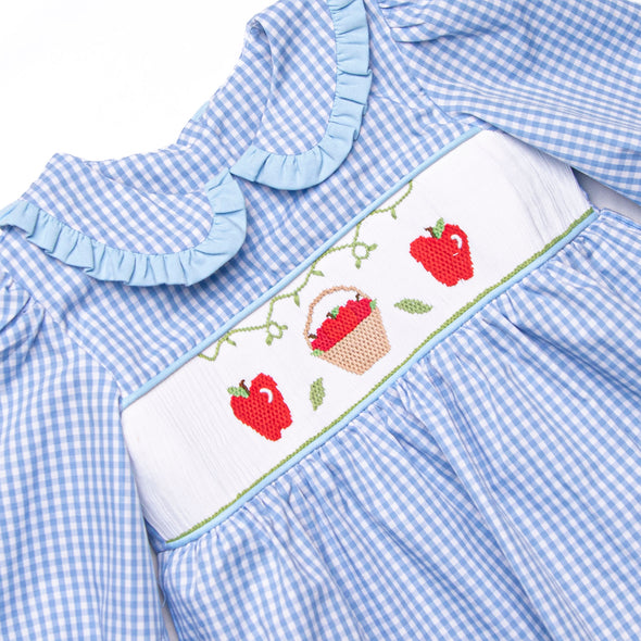 Outstanding Orchard Smocked Diaper Set, Blue Check