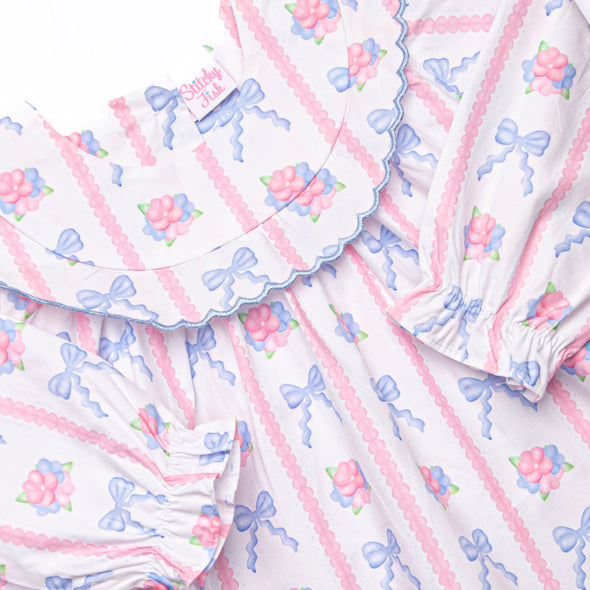 Rose of Bows Diaper Set, Blue