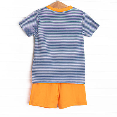 Eli Short Set, Orange and Navy Stripe