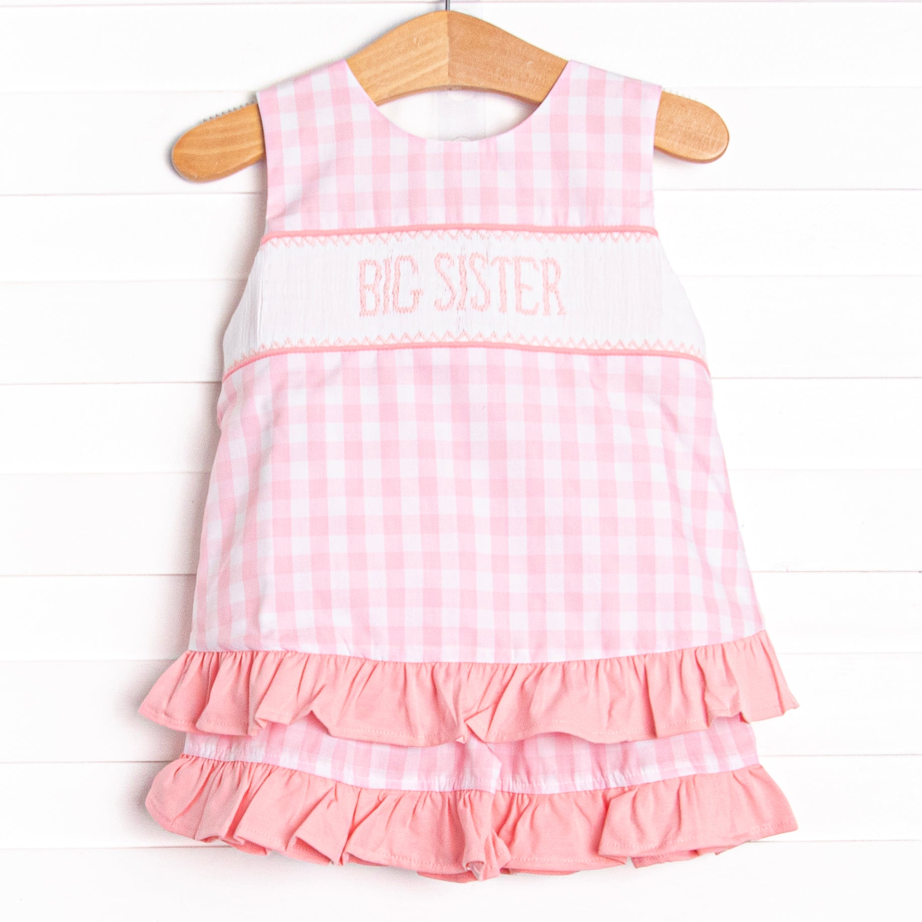 Big Sister Smocked Ruffle Short Set, Pink – Stitchy Fish Big Sister Smocked Ruffle Short Set, Pink – Stitchy Fish