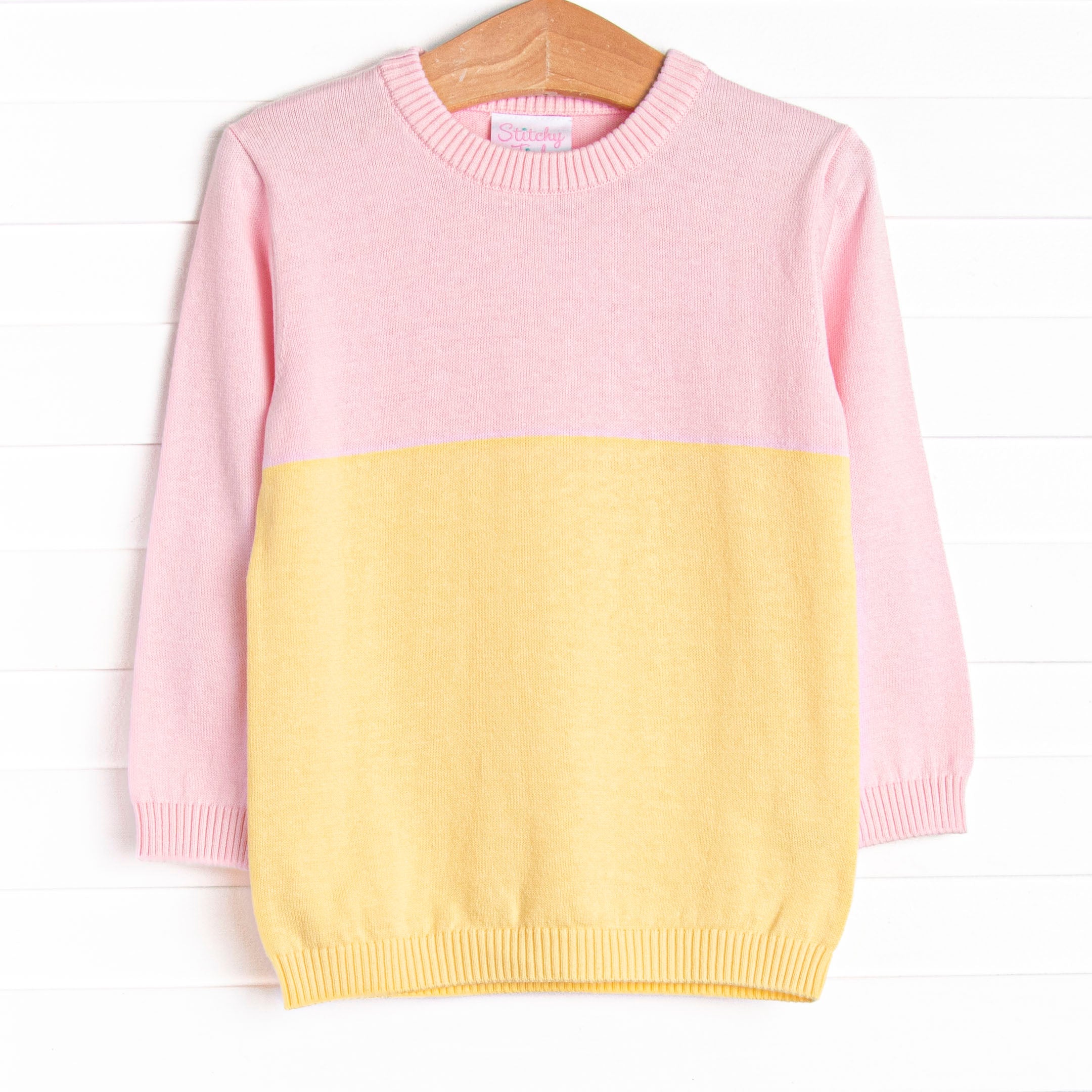 Color Block Sweater, Pink and Yellow – Stitchy Fish