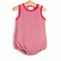 This cozy knit favorite is a staple for every little guy's closet. Featured here in red&nbsp; stripes with red trim and buttons.