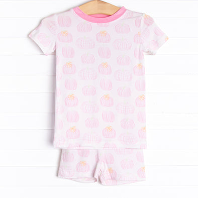 Pastel Pumpkins Bamboo Pajama Short Set, Pink