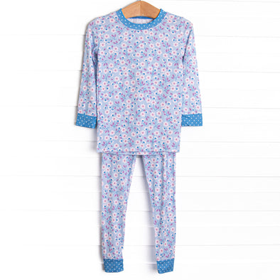 Denim Dot Daisies Bamboo Pajama Set, Blue