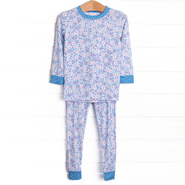 Denim Dot Daisies Bamboo Pajama Set, Blue