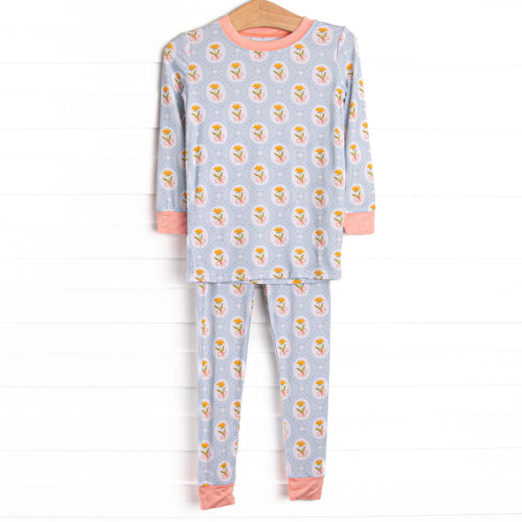 Patchwork Petals Bamboo Pajama Set, Blue