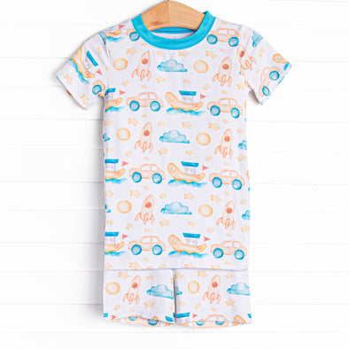 Dreaming Drivers Bamboo Pajama Short Set, Blue
