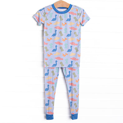 Colorful Cretaceous Bamboo Pajama Short Sleeve Set, Blue