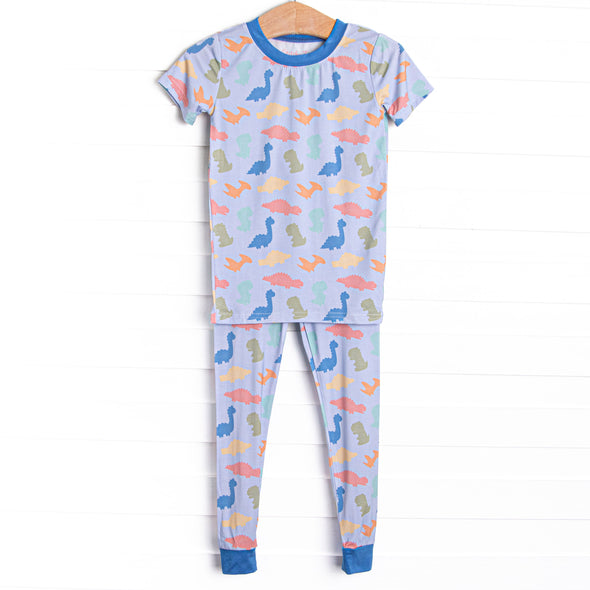 Colorful Cretaceous Bamboo Pajama Short Sleeve Set, Blue